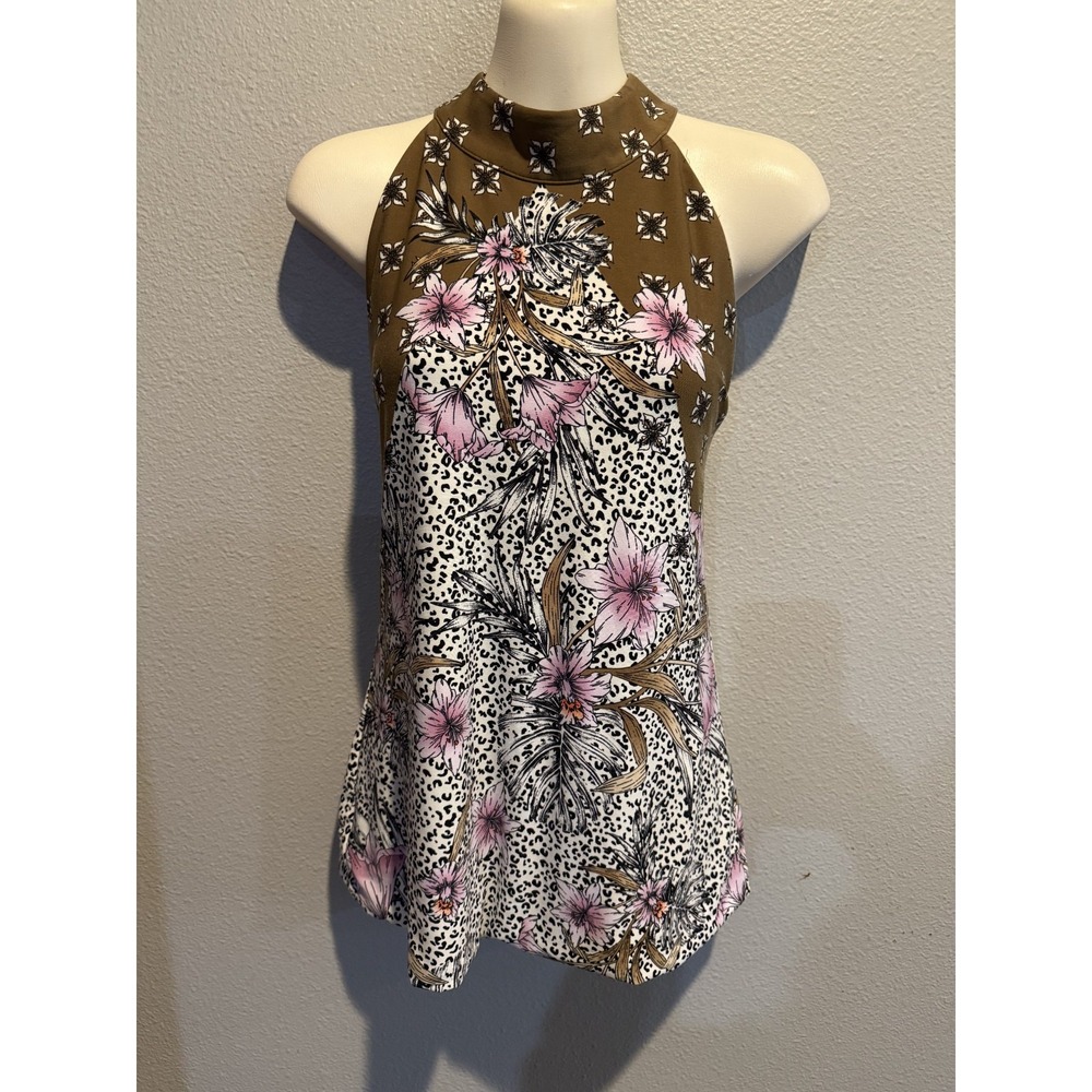 Women's WHITE HOUSE BLACK MARKET Floral Sleeveless Halter Top Blouse M